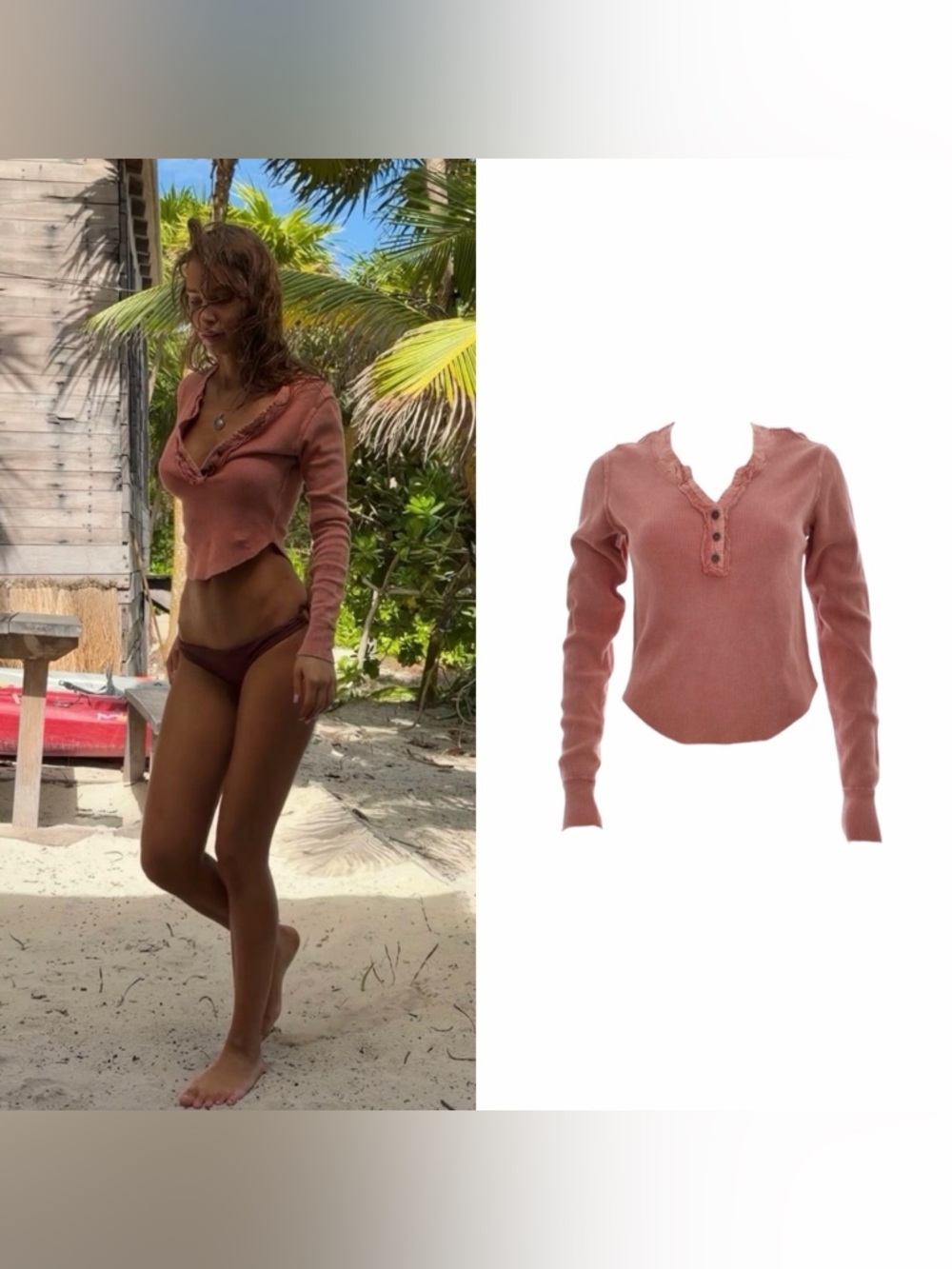 Cropped Waffle Henley As Seen On Tumblr & Pintrest
